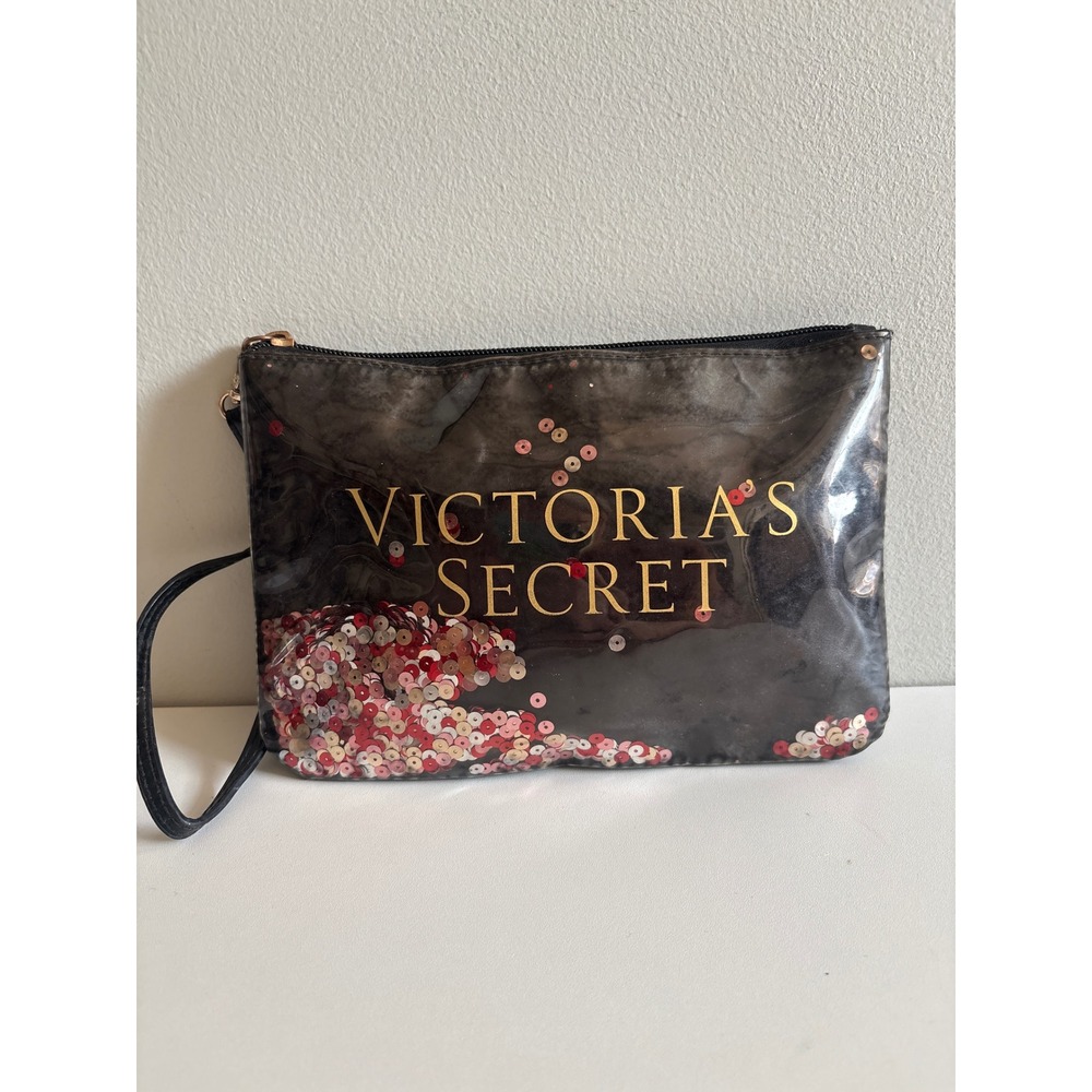 Victoria's Secret Black Sequin Shaker Wristlet Pouch